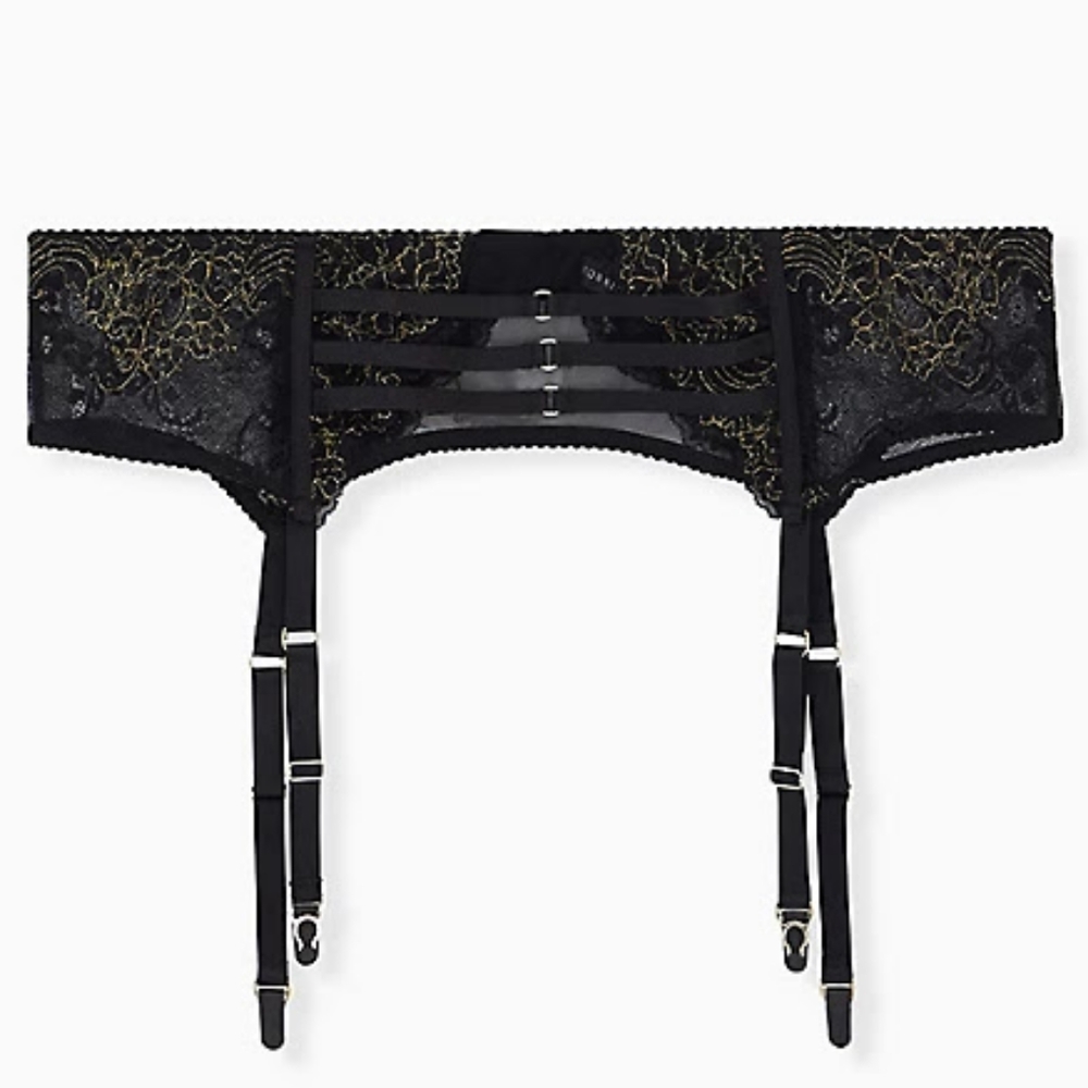 Torrid Size 3X/4X Black and Gold Lace Garter Belt